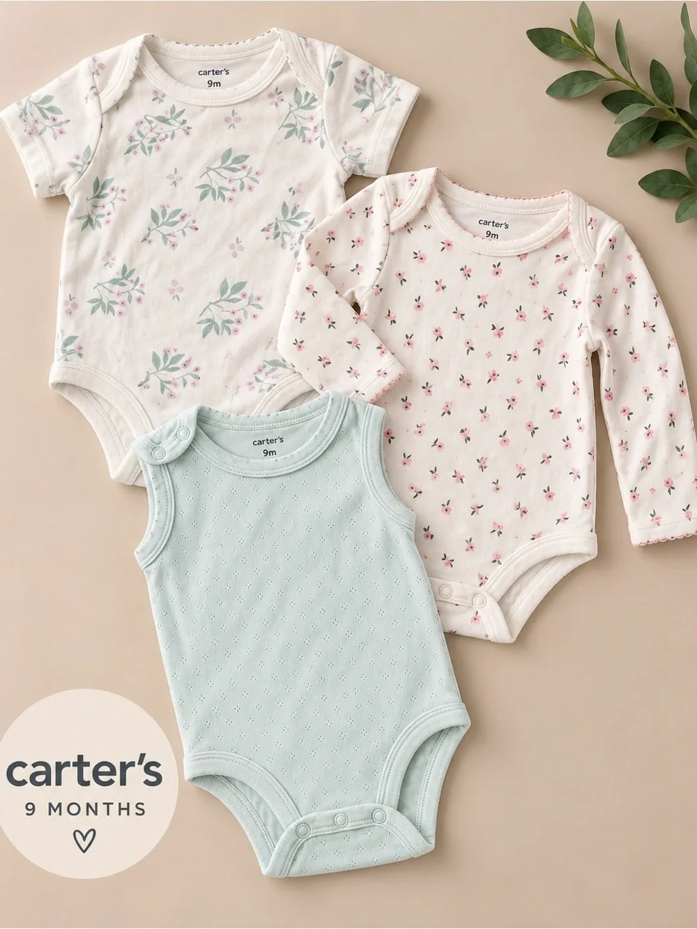 Carter's 3-Pack Baby One-Pieces in Pink, Cream & Light Blue